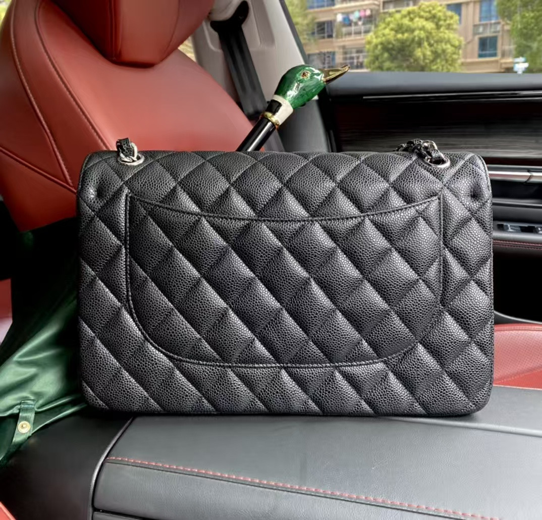 Ch*el classic flap jumbo 30cm cf black silver 19.5x30x10cm