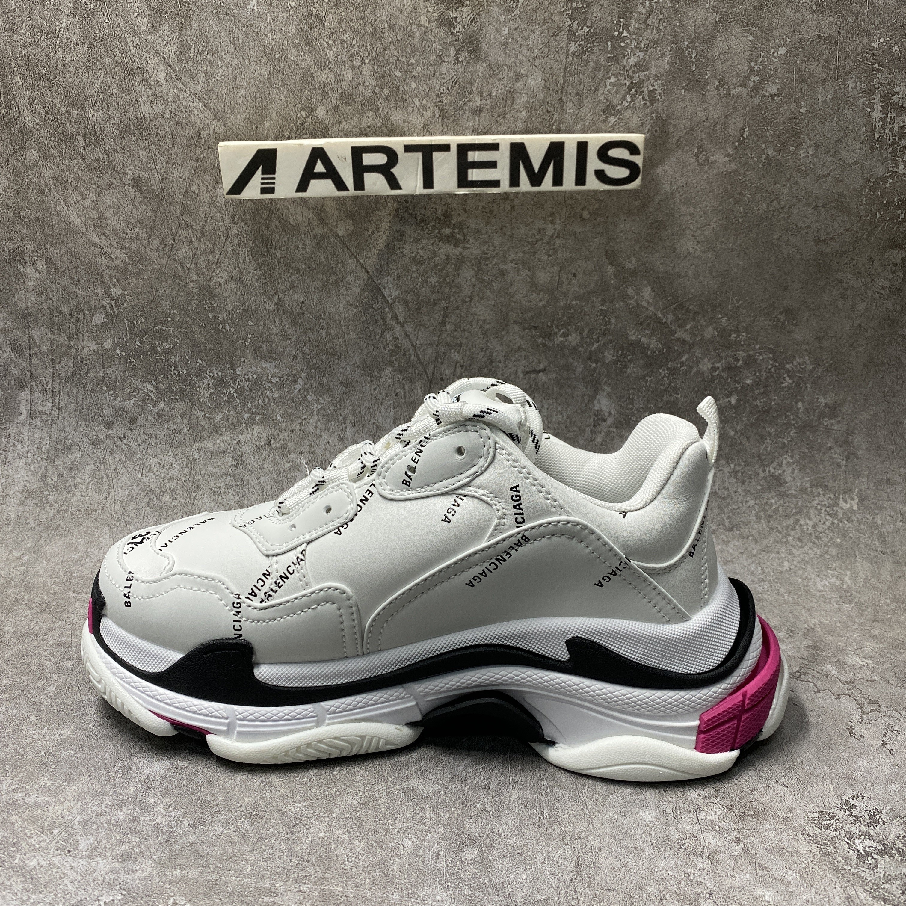 Balenciga All Over Logo Triple S Pink Black