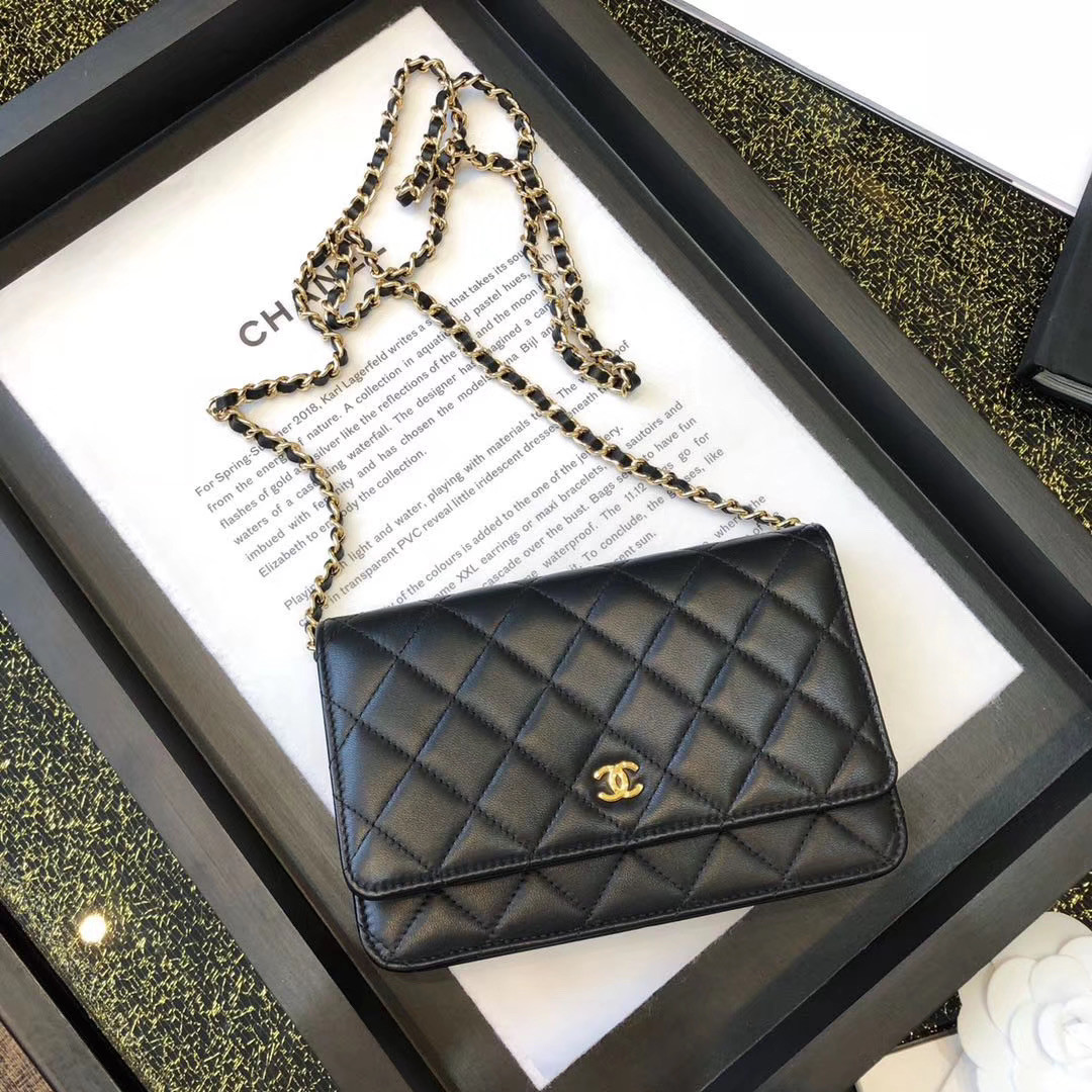 Ch*el wallet on chain lambskin leather