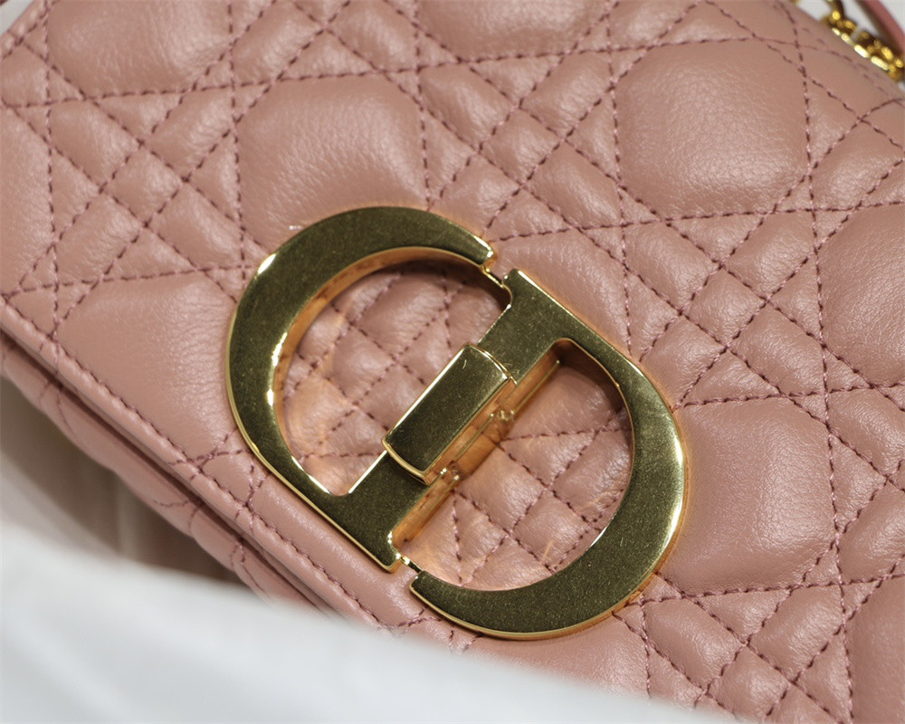 small d*or caro bag pink S*pple cannage calfskin with silver hardware 20 x 12 x 7 cm