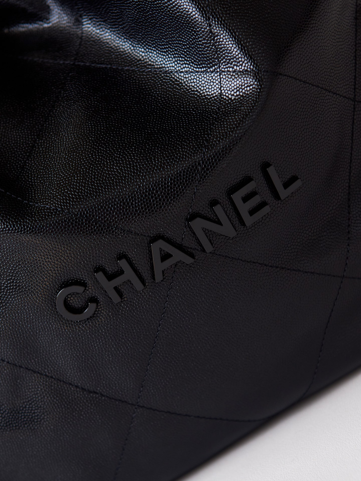 Ch*el 22 handbag shiny calfskin black 15.2×16.4×3.1 in