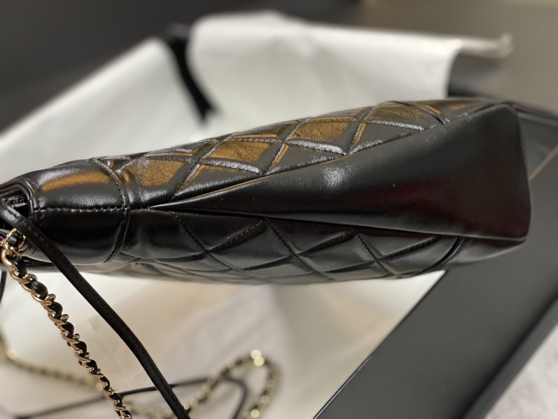 Ch*el shopping bag shiny lambskin & gold-tone metal black11.7 × 11.3 × 3.5 in