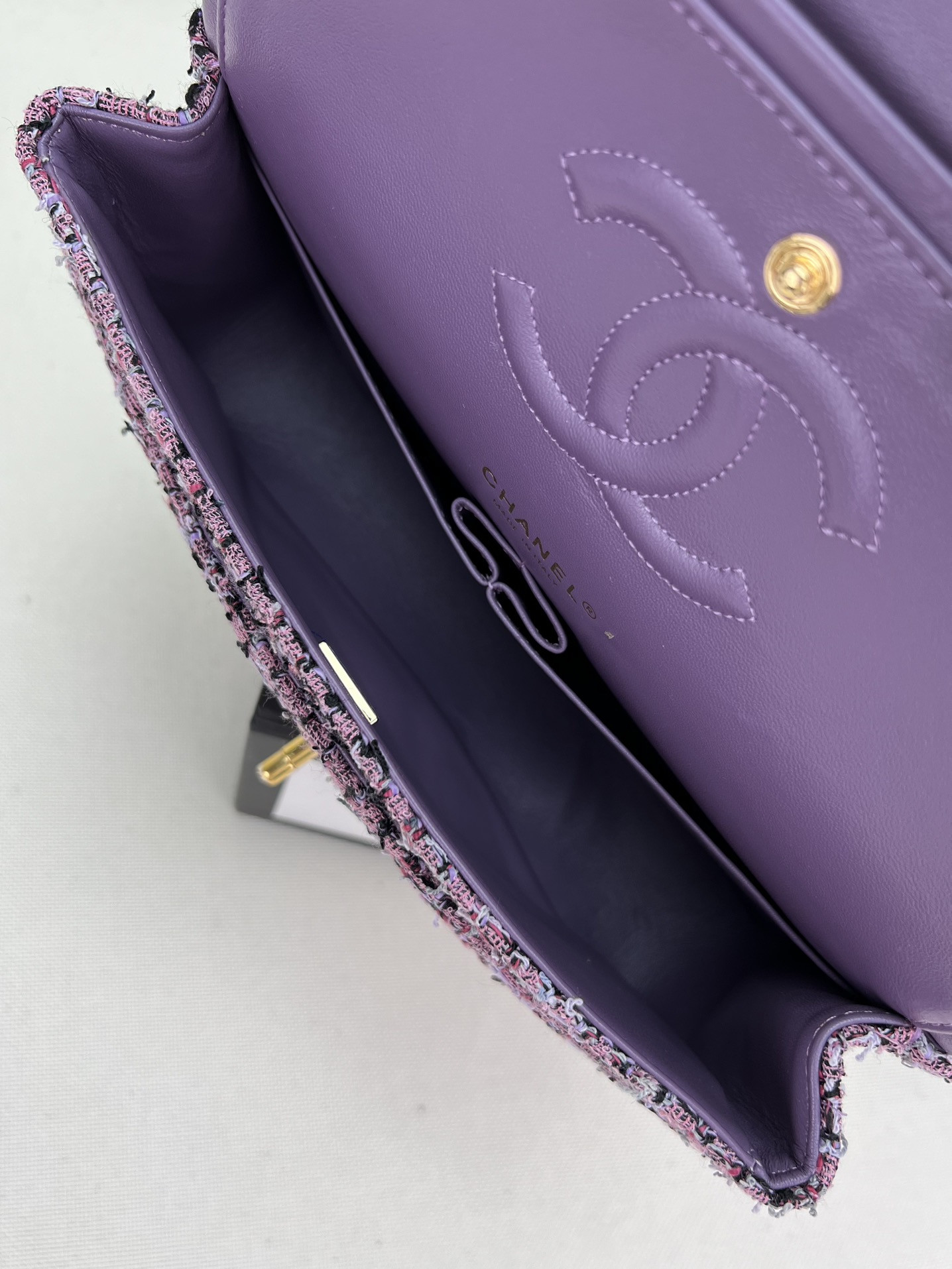 Ch*el classic 11.12 handbag tweed & gold-tone metal   6 × 9.9 × 2.5 in