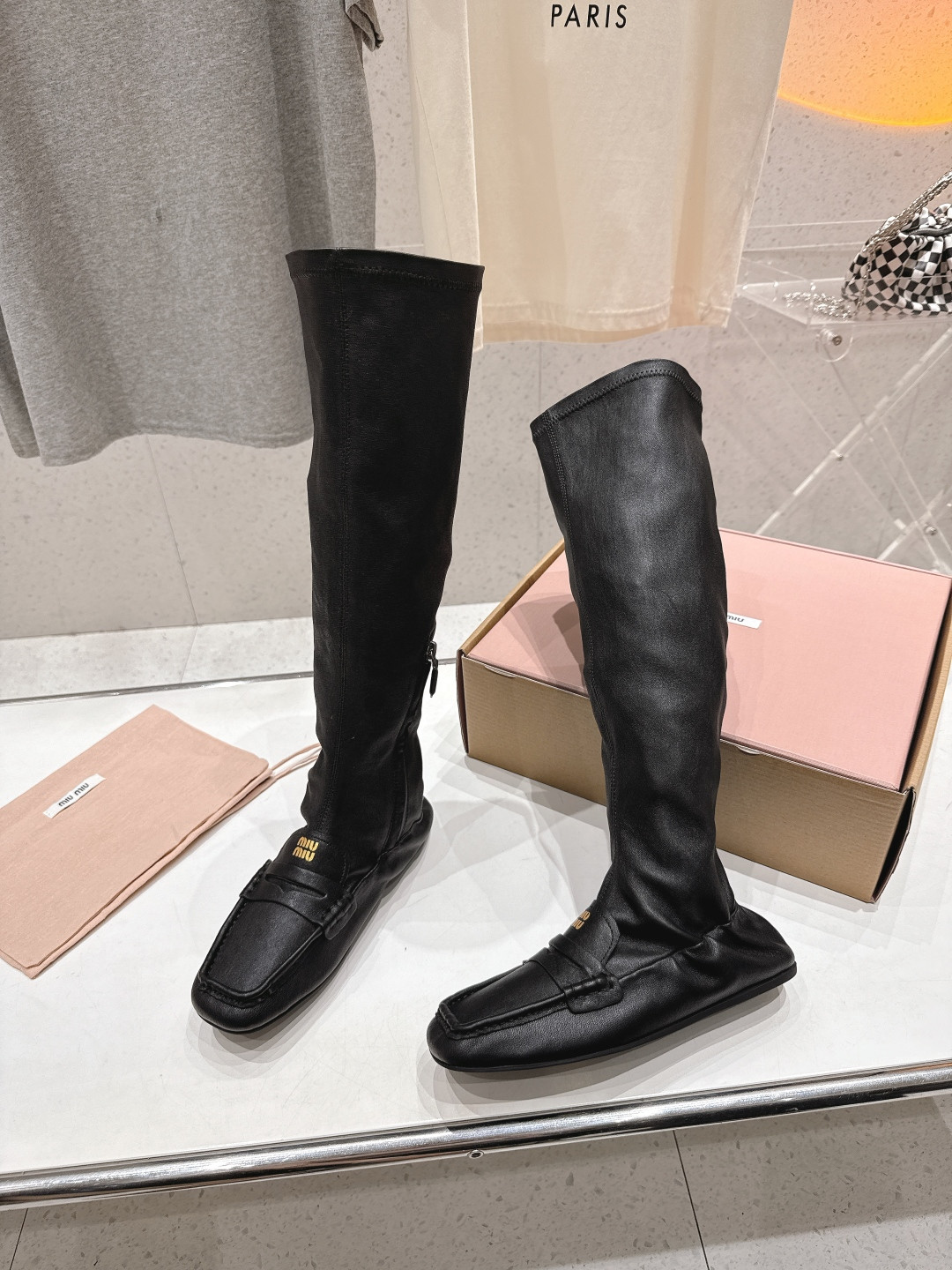 UA Miu Miu Ruches Nappa Leather Boots